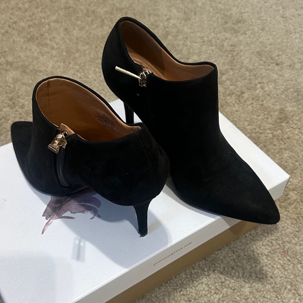 Jessica Simpson Black Suede Pointed Ankle Booties with Kitten Heel